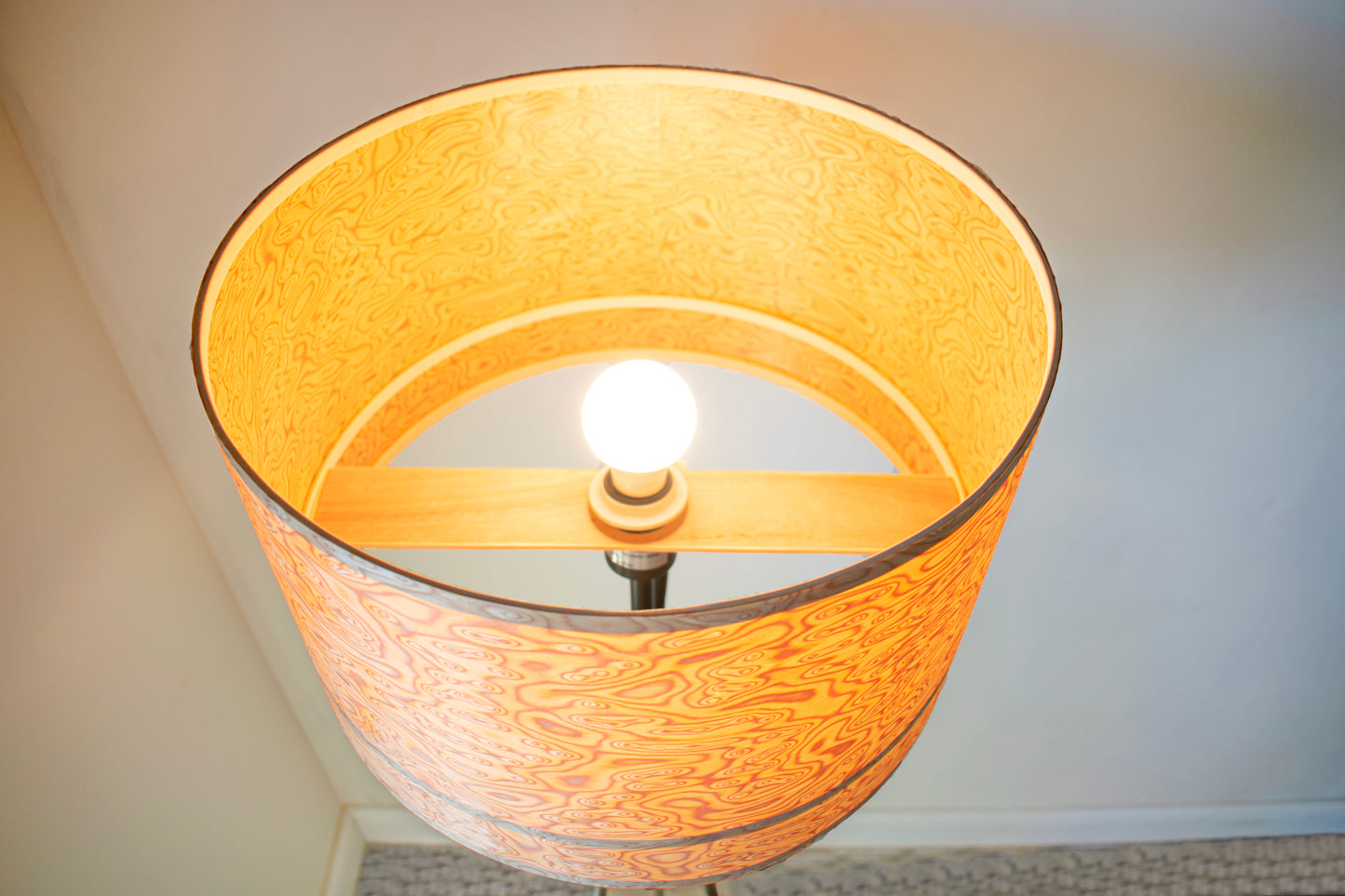Large Bird's Eye Wood Veneer Lampshade with Wavy Swirl Burl Maple Effect for Floor Lamps or Table Lamps