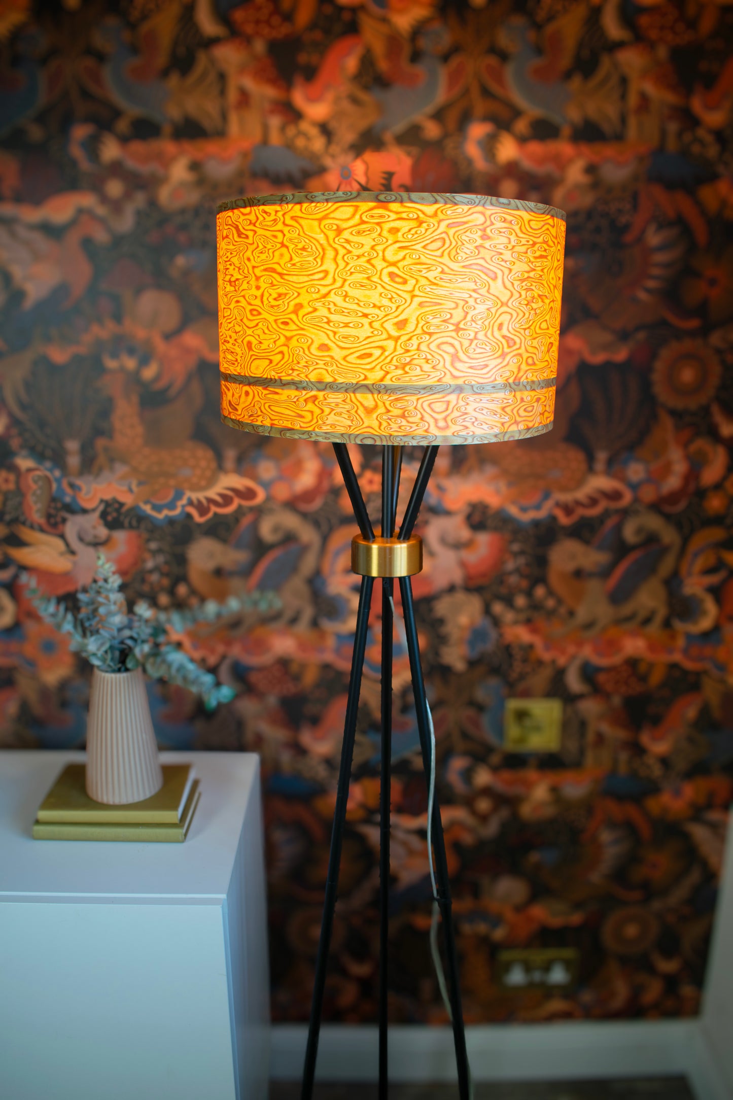 Large Bird's Eye Wood Veneer Lampshade with Wavy Swirl Burl Maple Effect for Floor Lamps or Table Lamps