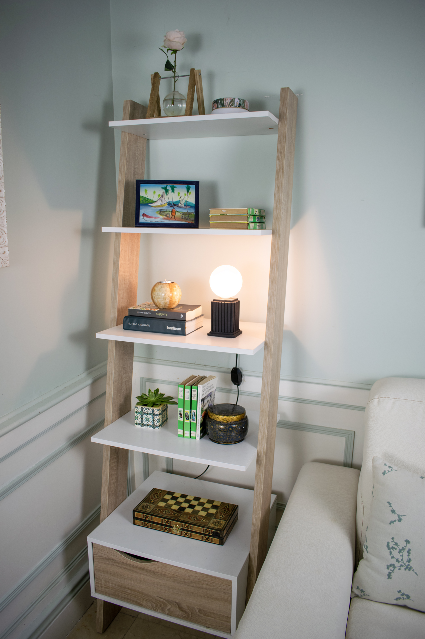 Black Heera | Small Table Lamp with Rectangular Base and a Glass Orb Light Shade