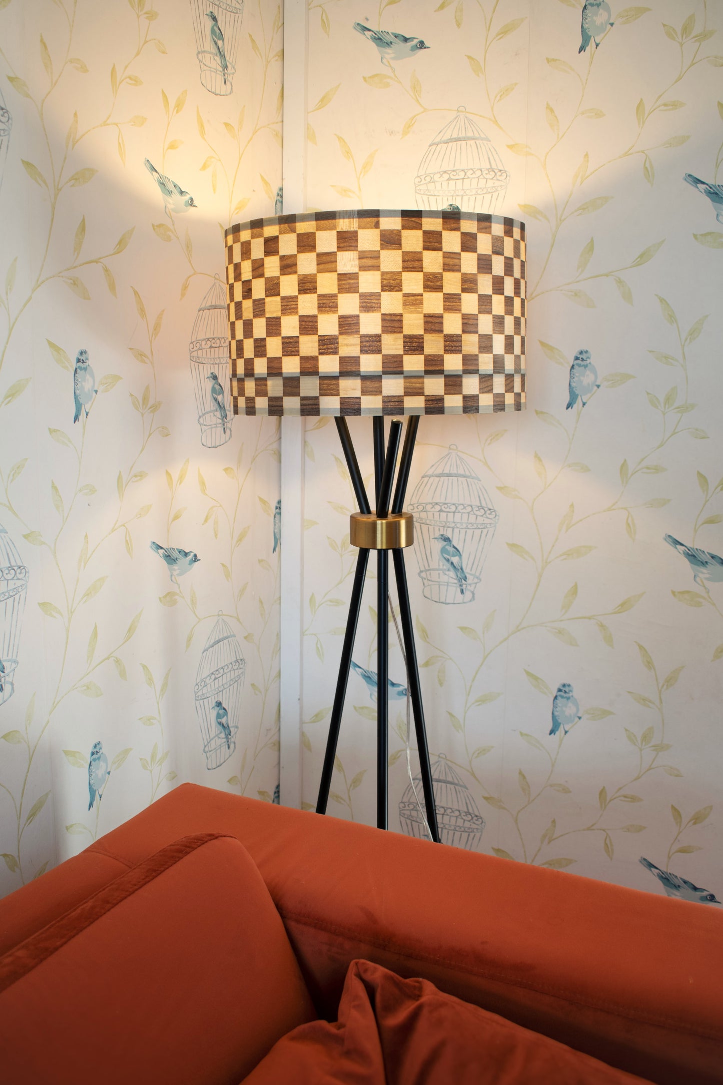 Brown and Beige Checkered Floor Lamp Shade