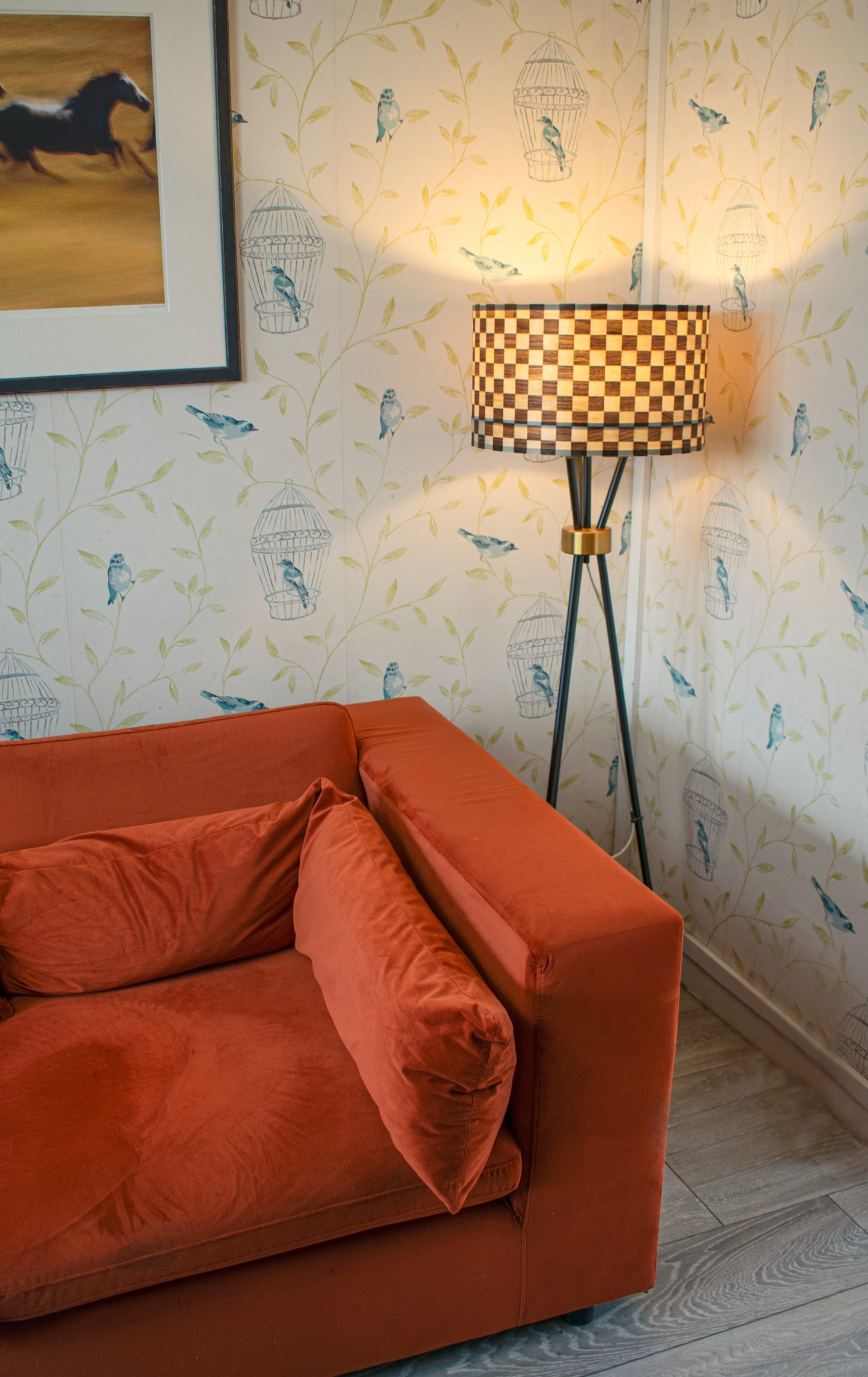 Brown and Beige Checkered Floor Lamp Shade