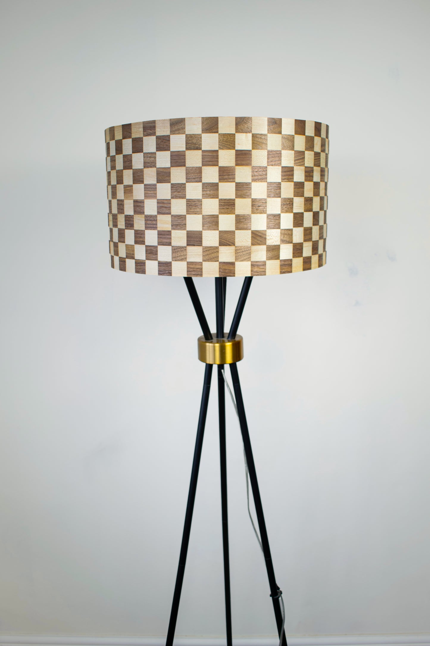 Brown and Beige Checkered Floor Lamp Shade