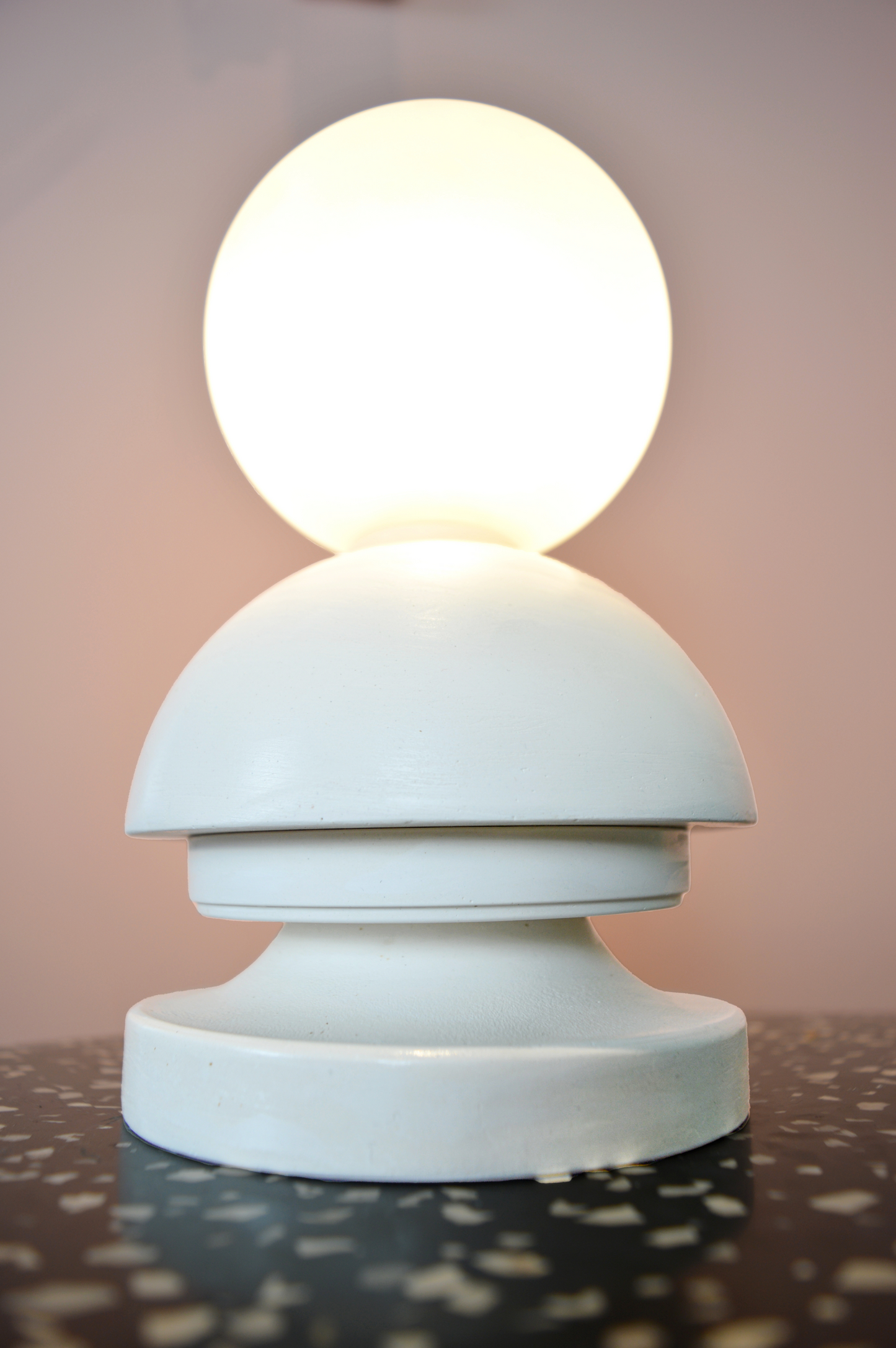 Mia | Modern Round Ceramic Table Lamp Base with a Glass Light Shade