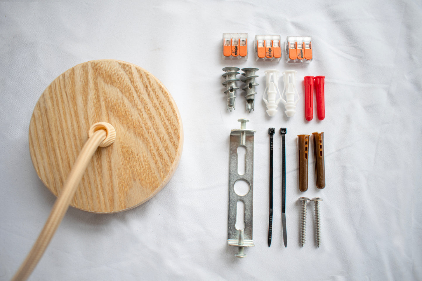 Wooden Ceiling Cover & Fabric Cord Set – Light Ash