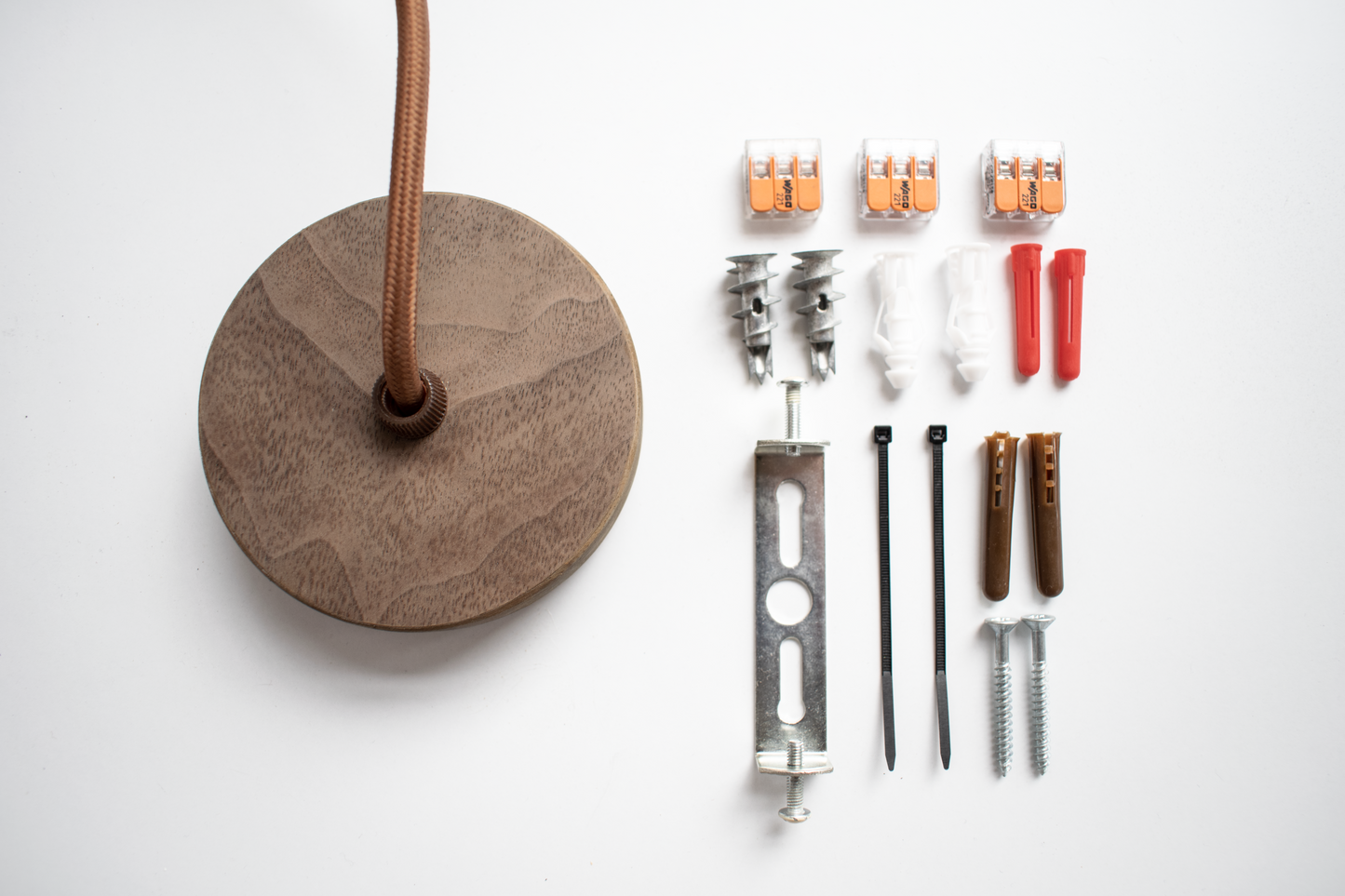 Wooden Ceiling Cover & Fabric Cord Set – Dark Walnut