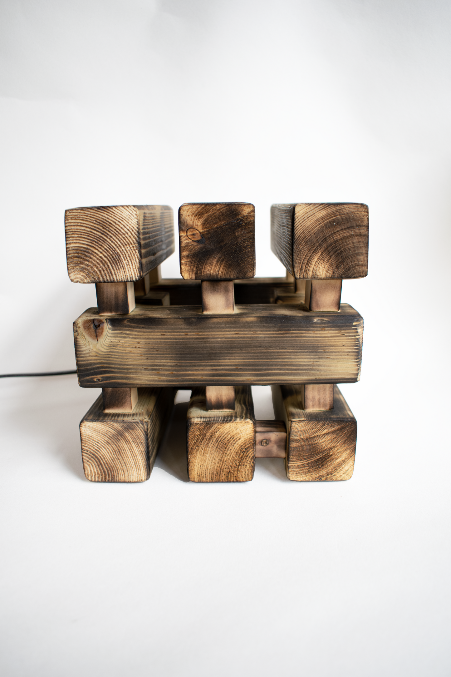 Burnt Wood Table Lamp with Square Base and Dimmer Switch, Rustic Cottage Farmhouse Style