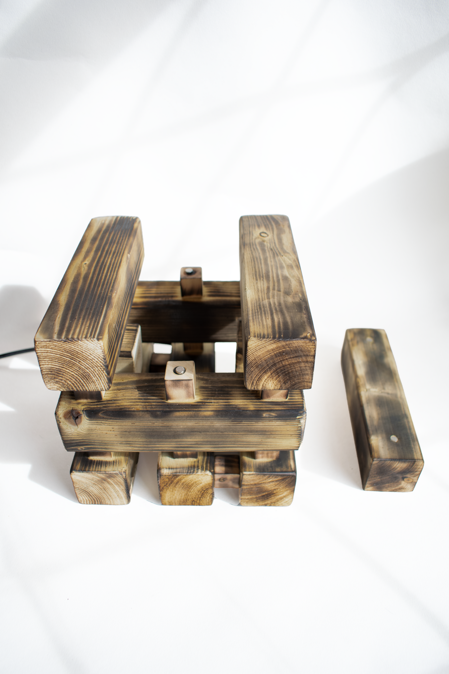 Burnt Wood Table Lamp with Square Base and Dimmer Switch, Rustic Cottage Farmhouse Style