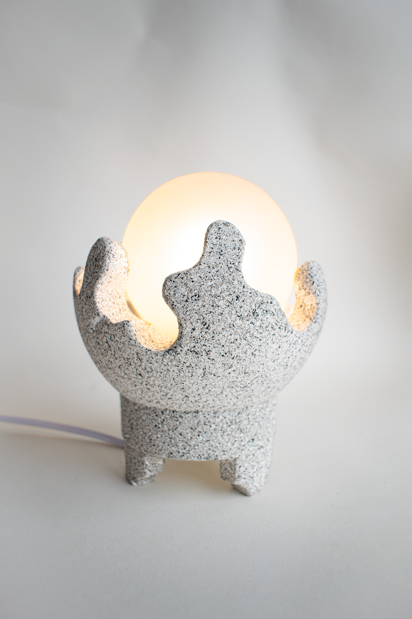 Grey Cora - Small Modern Table Lamp with Curvy Textured Base and Round Glass Light Shade, Dimmable Bedside Desk Lamp