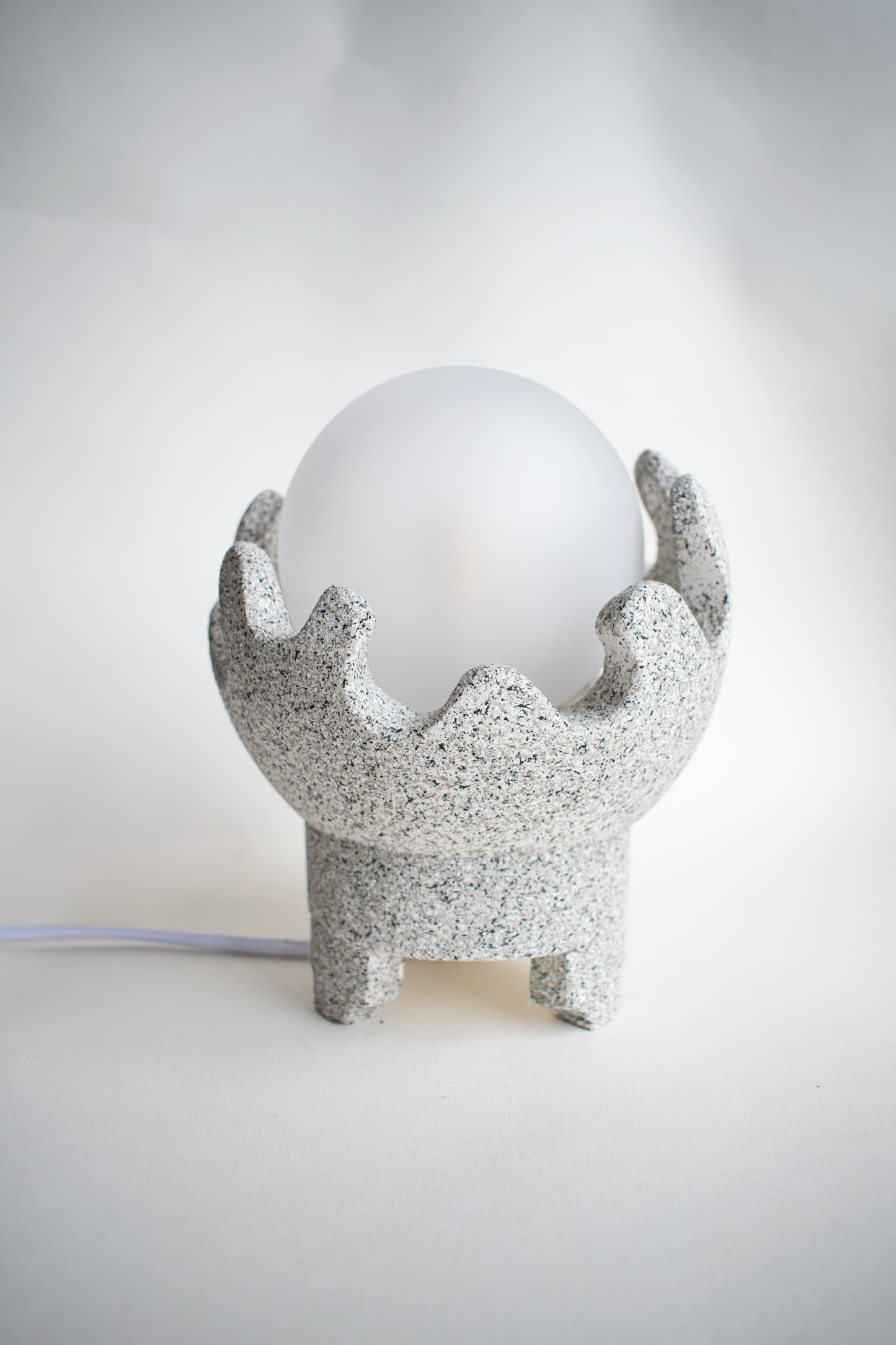 Grey Cora - Small Modern Table Lamp with Curvy Textured Base and Round Glass Light Shade, Dimmable Bedside Desk Lamp
