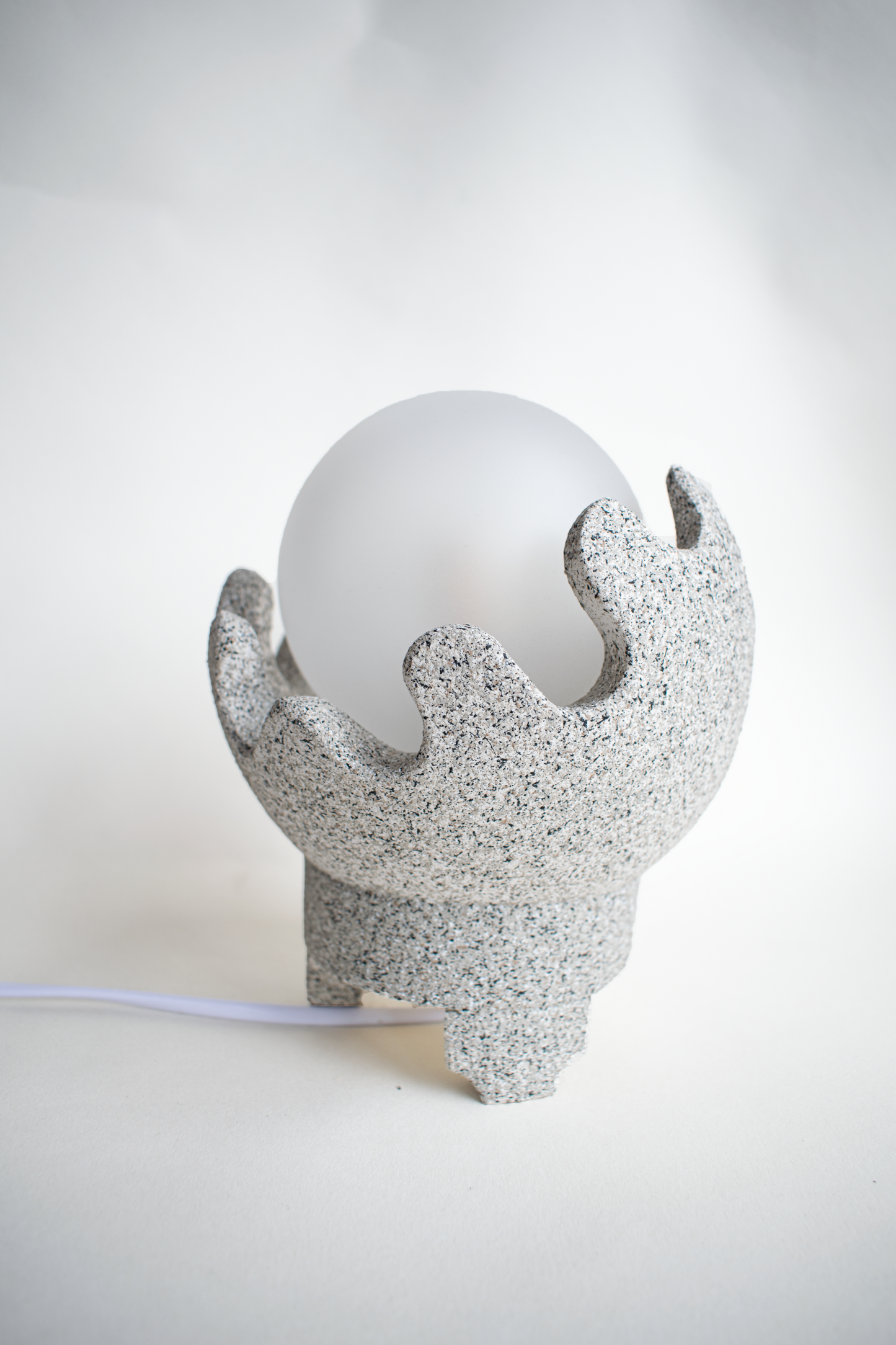 Grey Cora - Small Modern Table Lamp with Curvy Textured Base and Round Glass Light Shade, Dimmable Bedside Desk Lamp