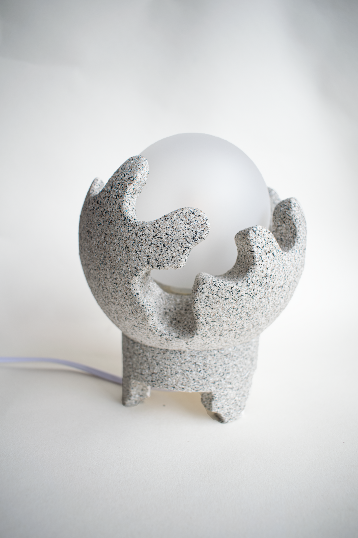 Grey Cora - Small Modern Table Lamp with Curvy Textured Base and Round Glass Light Shade, Dimmable Bedside Desk Lamp