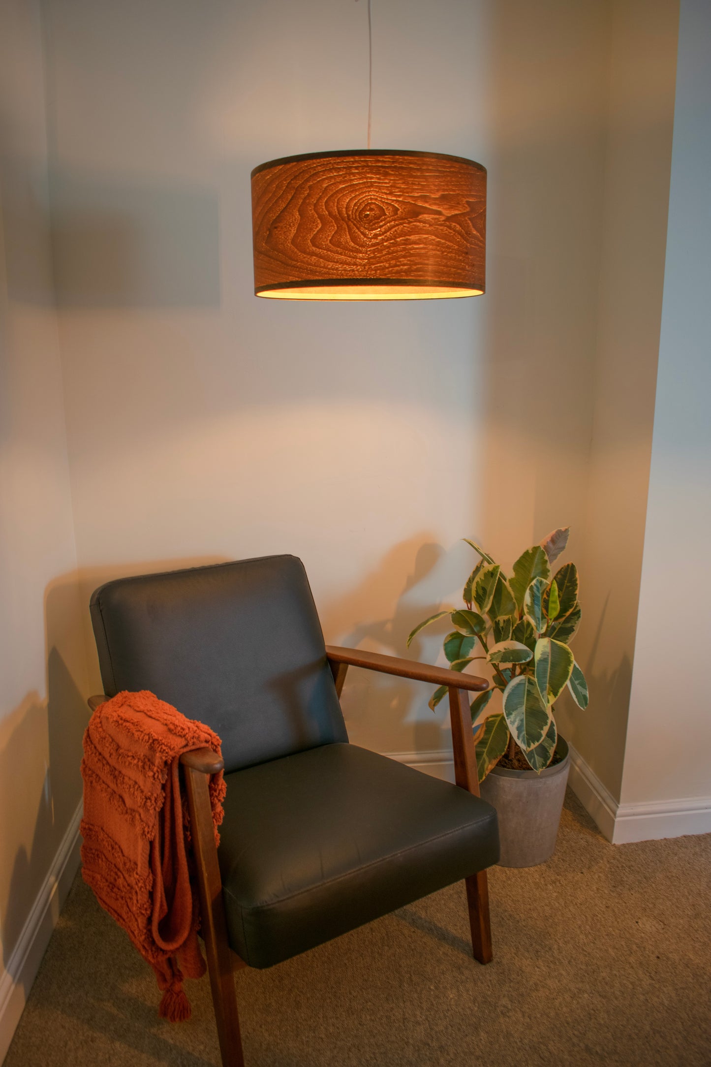 40cm Dark Walnut Wood veneer extra large ceiling pendant light shade