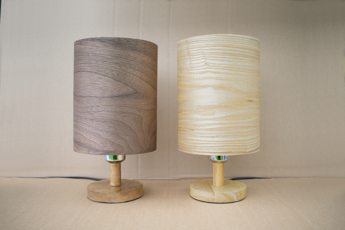 Tall Dark Walnut Lampshade with a Wood Base