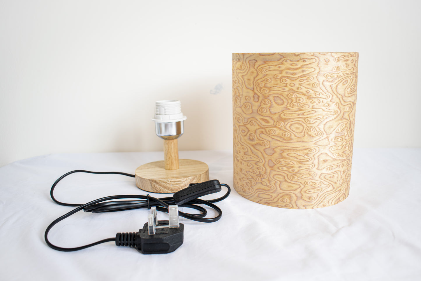 Tall Bird's Eye Lampshade with a Light Wood Base