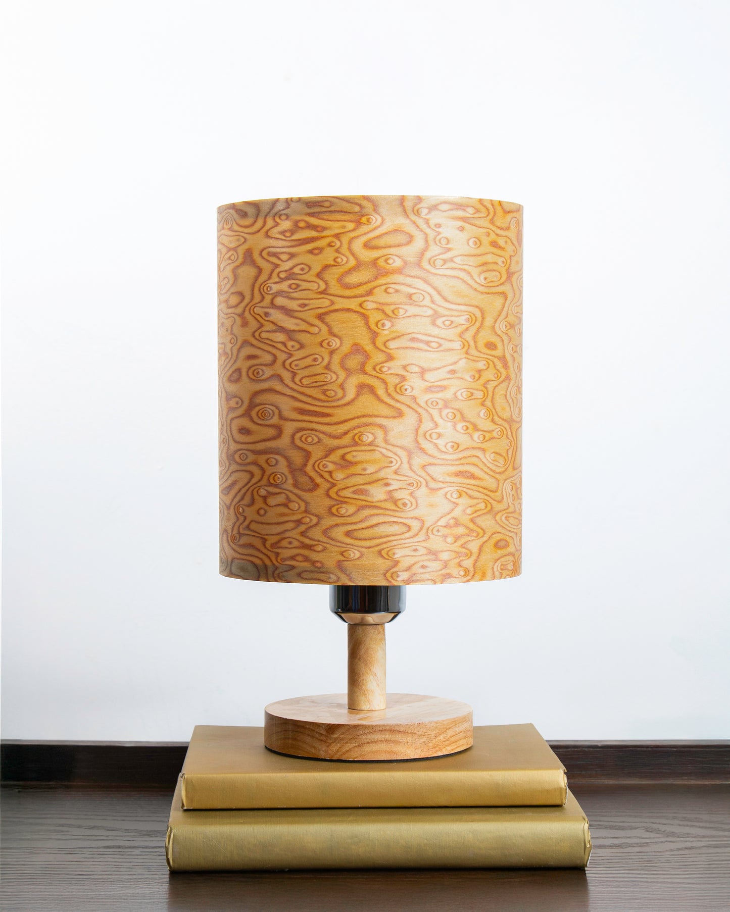 Tall Bird's Eye Lampshade with a Light Wood Base
