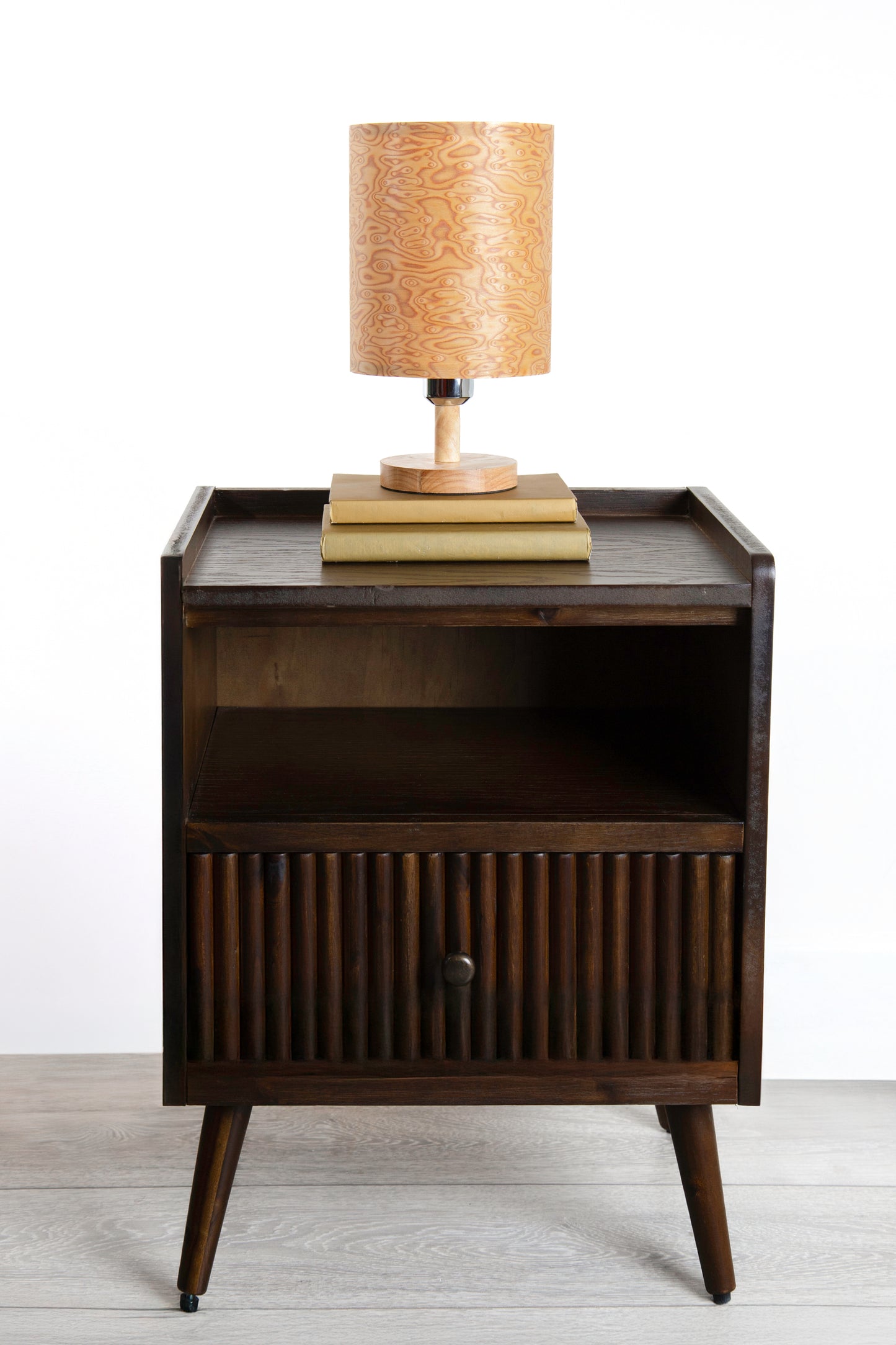 Tall Bird's Eye Lampshade with a Light Wood Base