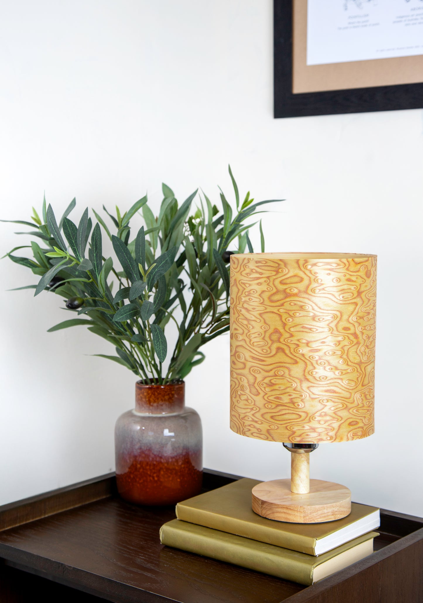 Tall Bird's Eye Lampshade with a Light Wood Base