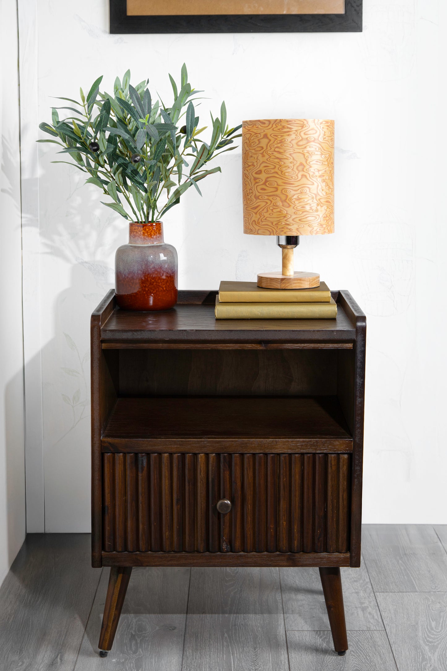 Tall Bird's Eye Lampshade with a Light Wood Base
