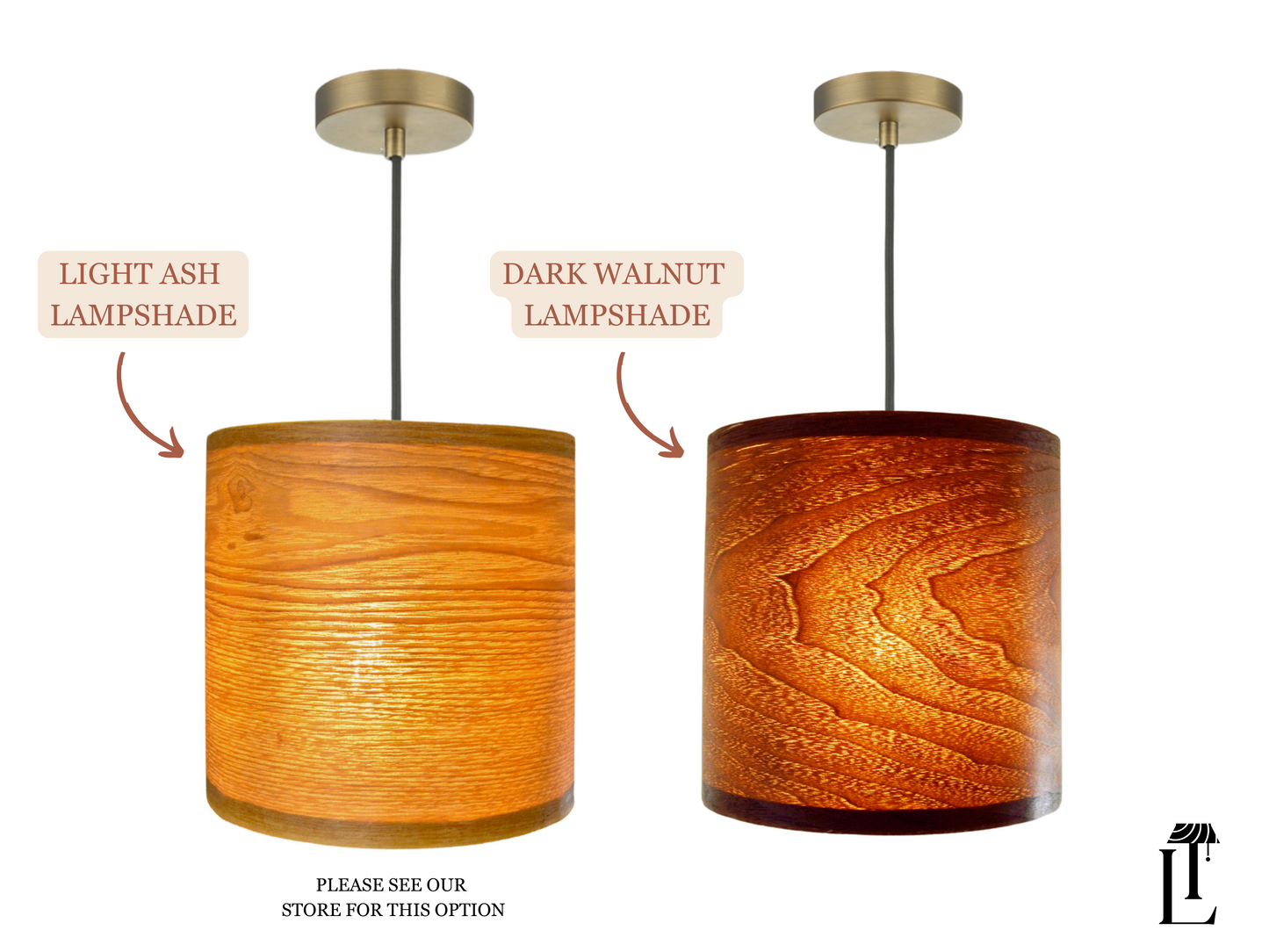 20cm Dark Walnut veneer ceiling pendant light shade