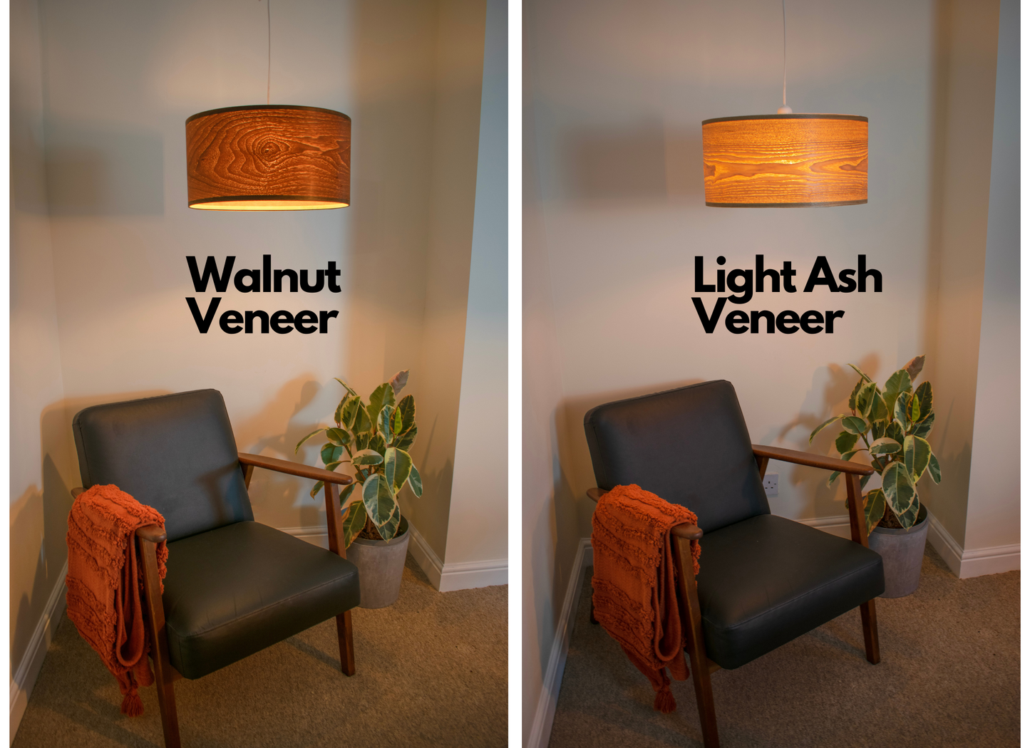40cm Dark Walnut Wood veneer extra large ceiling pendant light shade