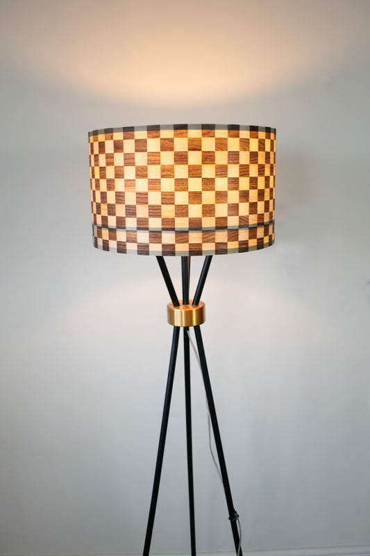 Brown and Beige Checkered Floor Lamp Shade