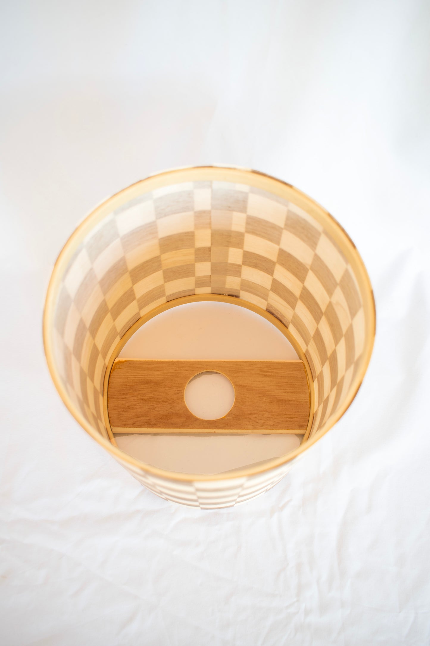 Tall Checkered Lampshade with a Wood Table Lamp Base