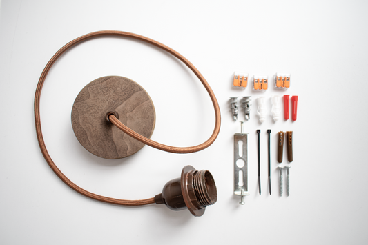 Wooden Ceiling Cover & Fabric Cord Set – Dark Walnut