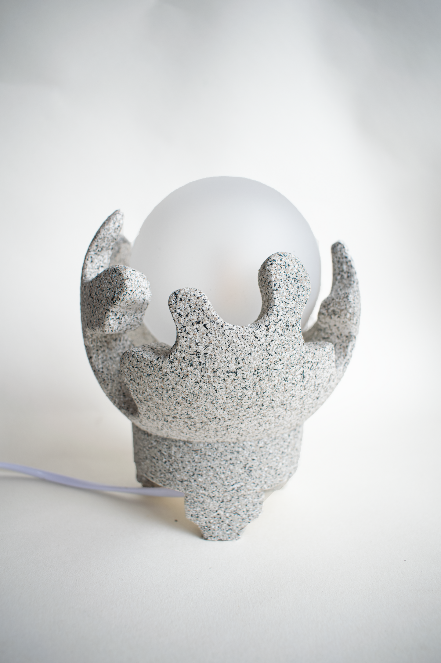 Grey Cora - Small Modern Table Lamp with Curvy Textured Base and Round Glass Light Shade, Dimmable Bedside Desk Lamp