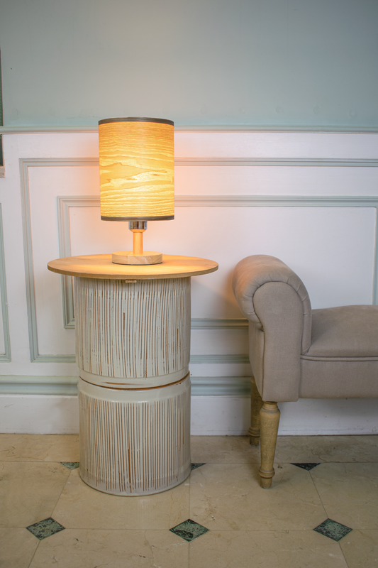 Tall Light Ash Lampshade with a Wood Base