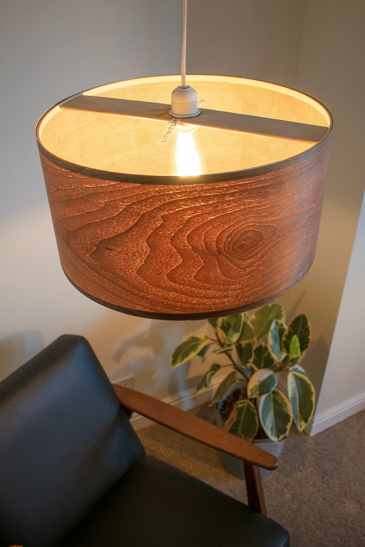 40cm Dark Walnut Wood veneer extra large ceiling pendant light shade