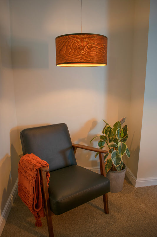 40cm Dark Walnut Wood veneer extra large ceiling pendant light shade