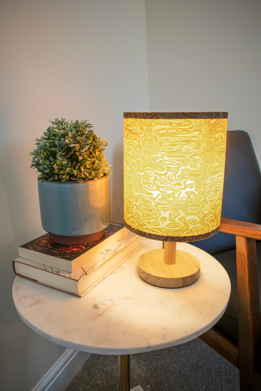 Tall Bird's Eye Lampshade with a Light Wood Base