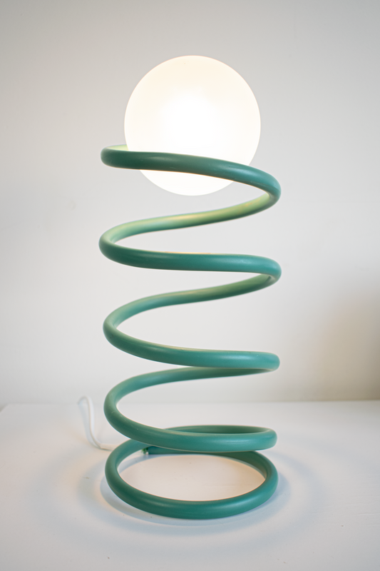 Unique Round Spring Table Lamp in Emerald Green