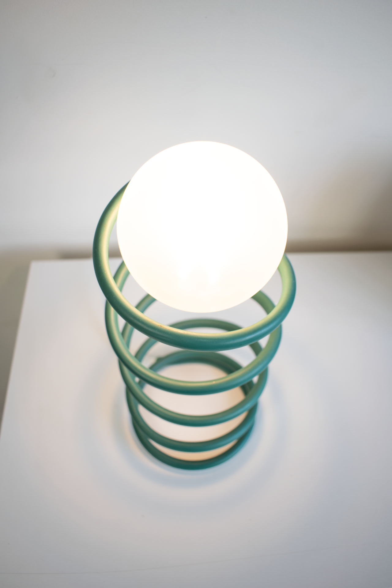 Unique Round Spring Table Lamp in Emerald Green
