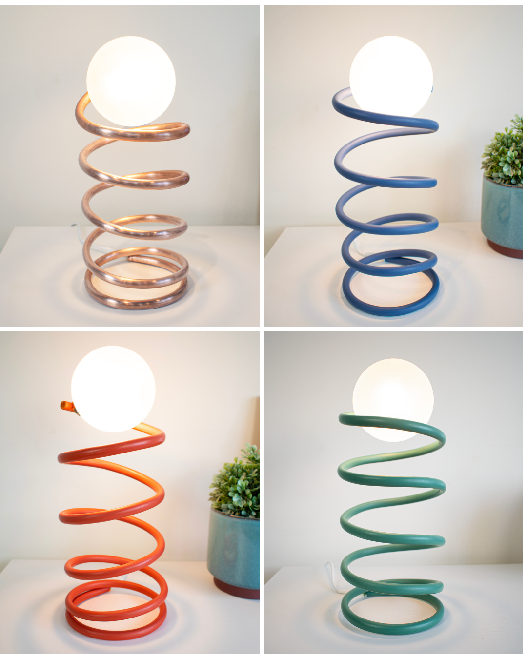 Unique Round Spring Table Lamp in Emerald Green